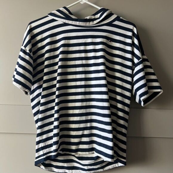 Tommy Hilfiger Striped Short Sleeve Womens Small White Blue Preppy Nautical - Picture 1 of 9
